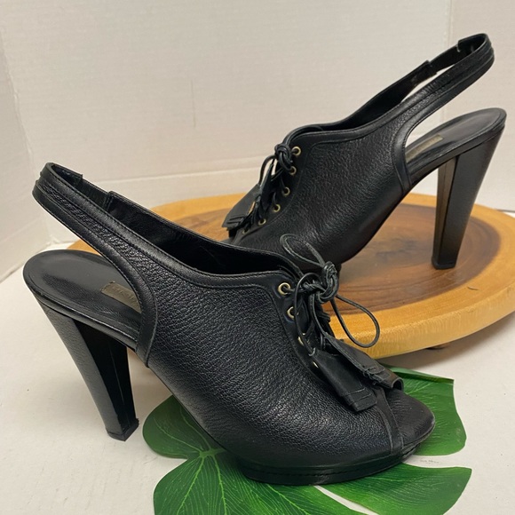 Hollywould Made In Italy Leather Lace Ip Peep Toe Heels - Picture 1 of 12